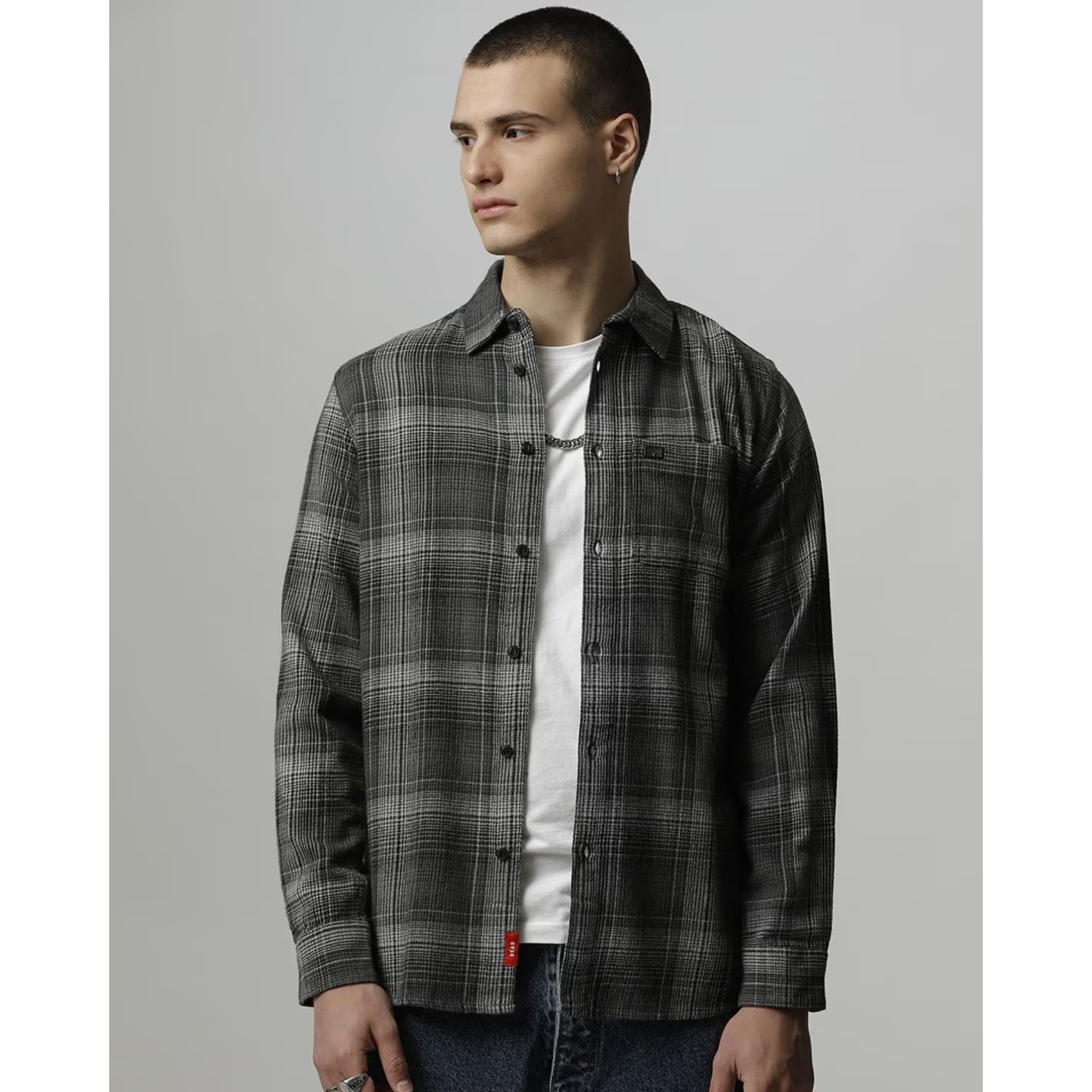 THE BEAR HOUSE Checked Slim Fit Shirt with Patch P...